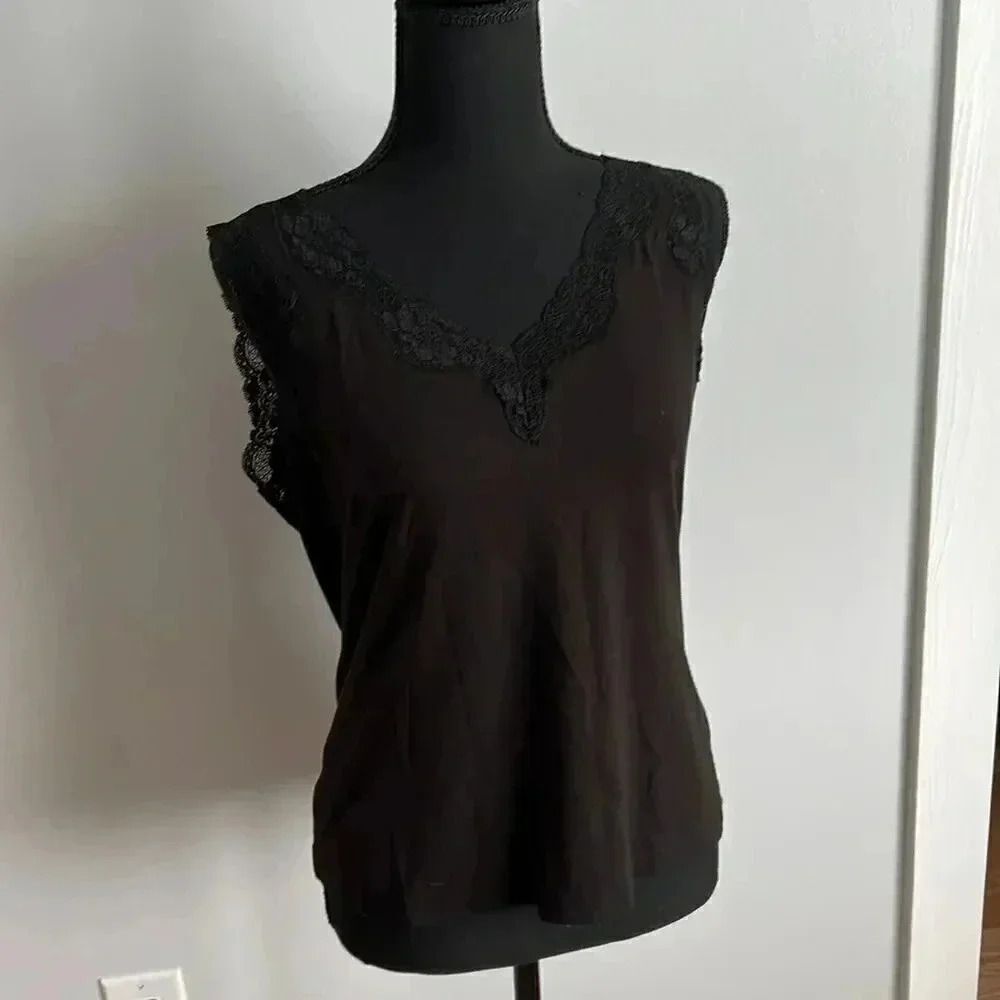 Ann Taylor Loft Solid Black Lace V Neck Camisole